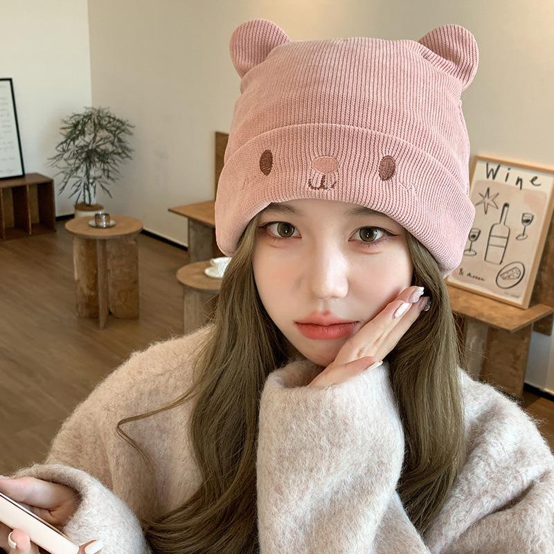 Cute cat ears knitted cold hat big head circumference confinement hat autumn and winter pregnant women nightcap bag head versatile wool hat