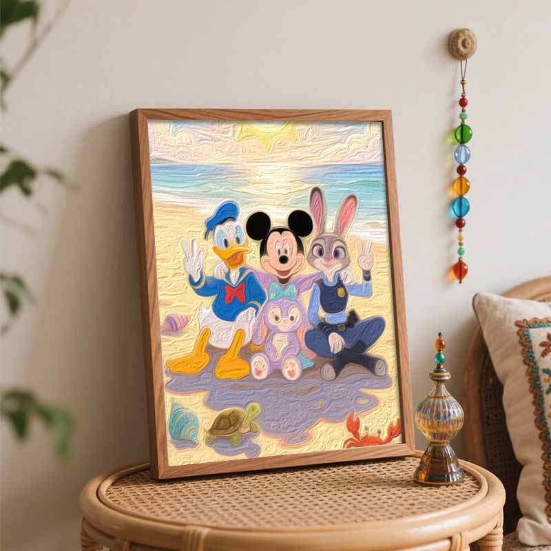 Disney Mickey Donald Duck Judy StellaLou Beach Oil Paint By Numbers Hand Painting Kit. Home Decor Gift