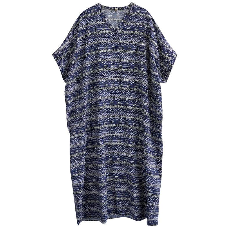 Summer Casual Artistic Plus Size Loose Print V-neck Short Sleeved Dress