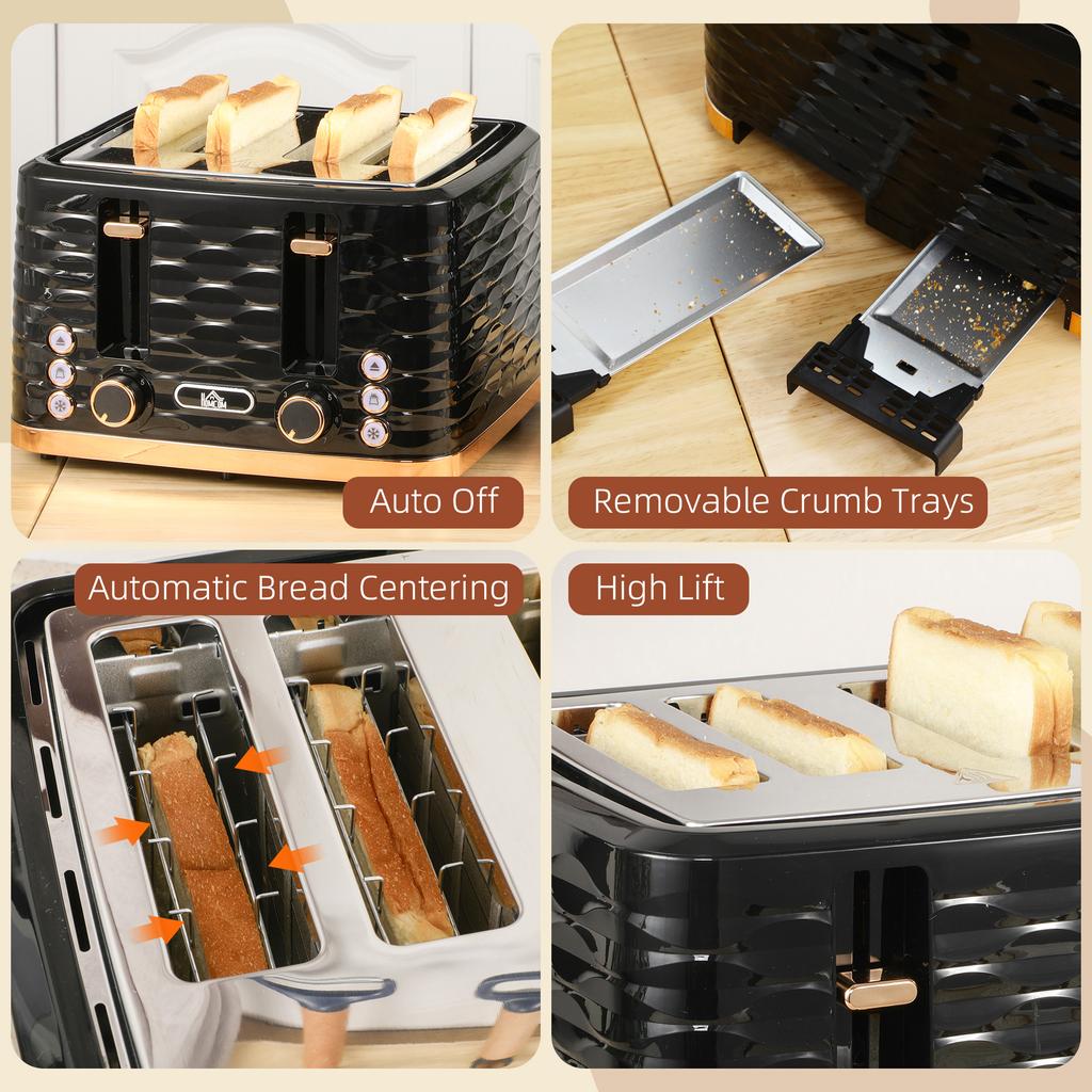 Four-Slice Rippled Toaster - Black