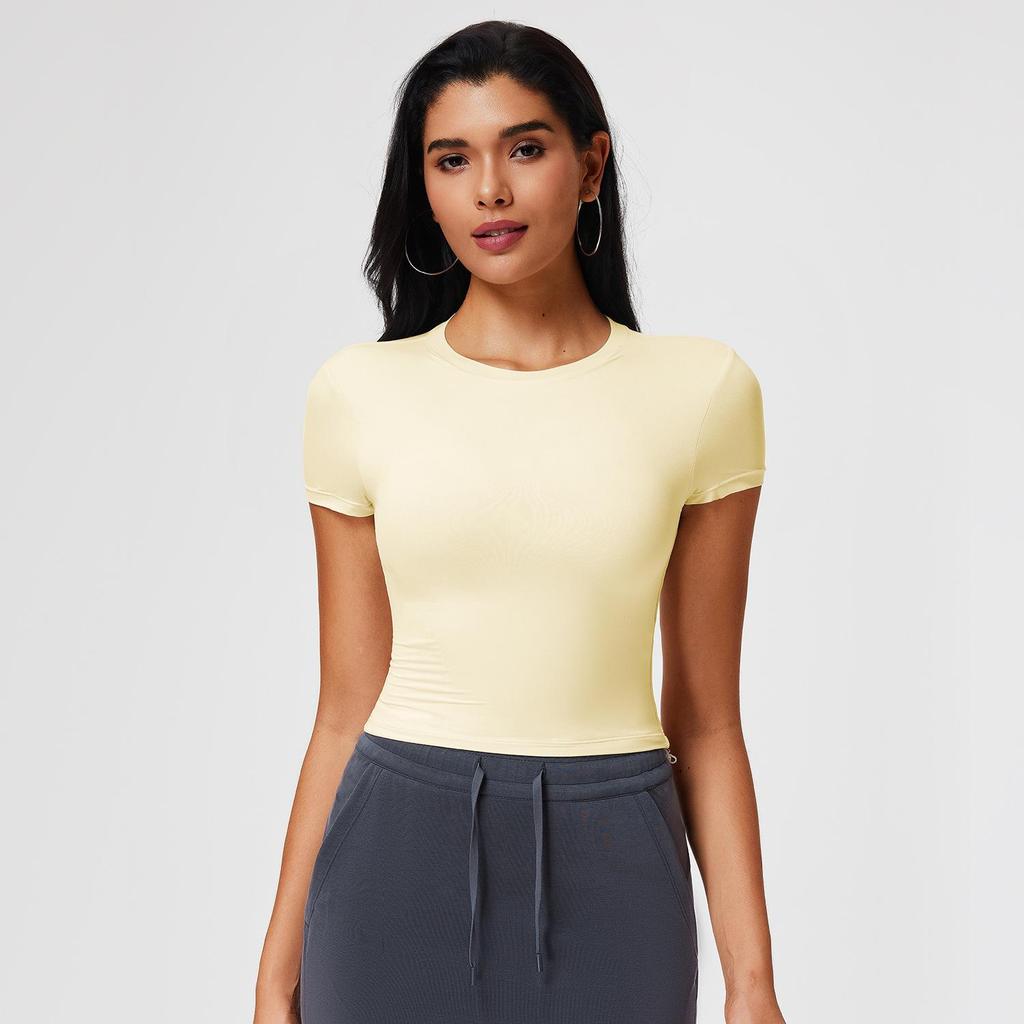 Top da Yoga Cai Jue da Donna, Vestibilità Slim, Manica Corta