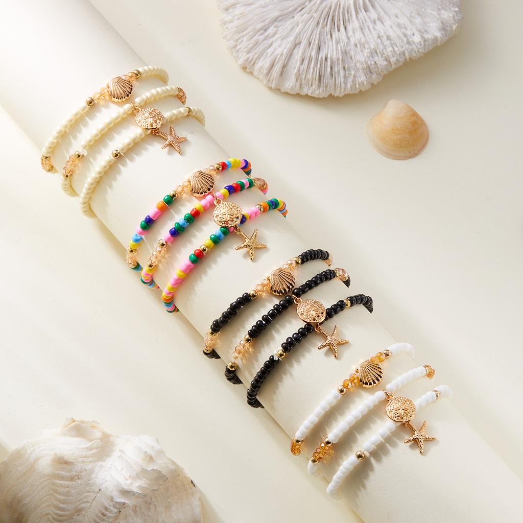 Multilayer Starfish Imitation Pearl Anklet for Women Conch Turtle Polymer Clay Beads Bracelet On the Leg Lucky Evil Eye Jewelry