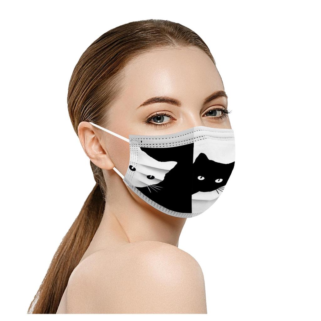 10/20/30/50/100PCS Adults Cat Prints Breathable 3 -Layer Disposable Mask