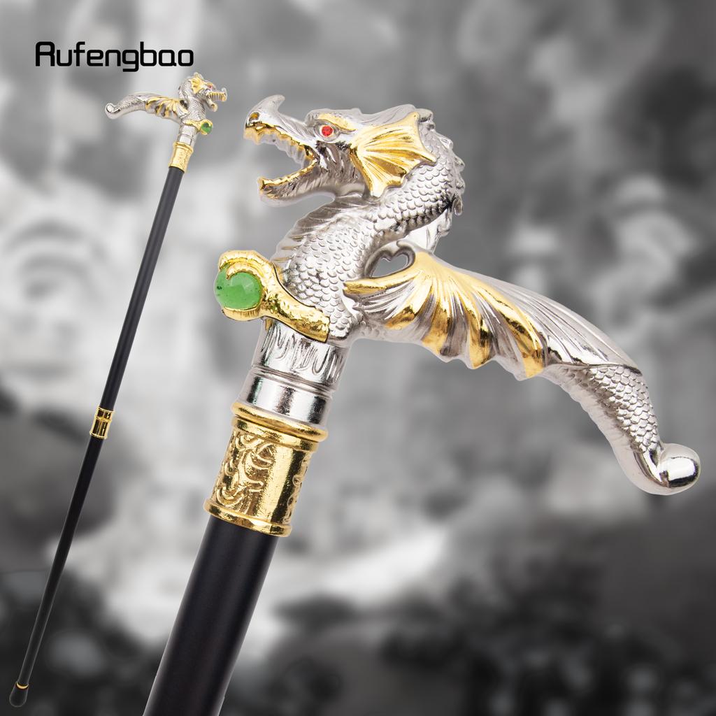 Golden White Dragon Scrambling Ball Fashion Walking Stick Decorative Cospaly Vintage Party Fashionable Walking Cane Crosier 93cm