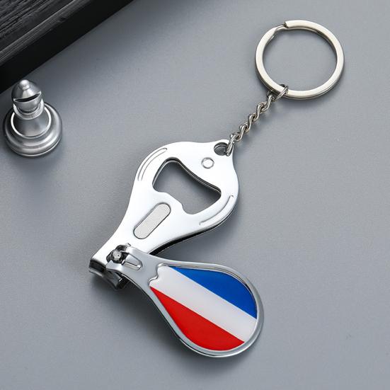Football Match National Flag Nail Clippers, Stainless Steel Fingernail Cutter with Key Ring, 3-in-1 Bottle Opener Keychain, Soccer Fans