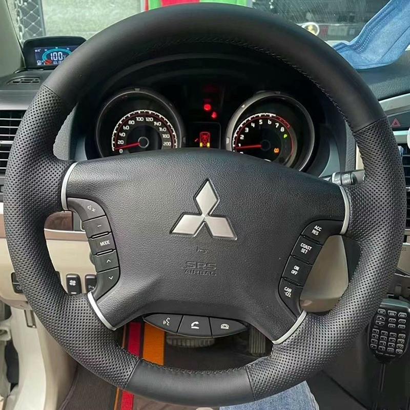 Für Mitsubishi Pajero 2007-2014 Galant 2008-2012 Handgenähtes Schwarzes Leder Pfirsichholzmaserung Auto Lenkradabdeckung