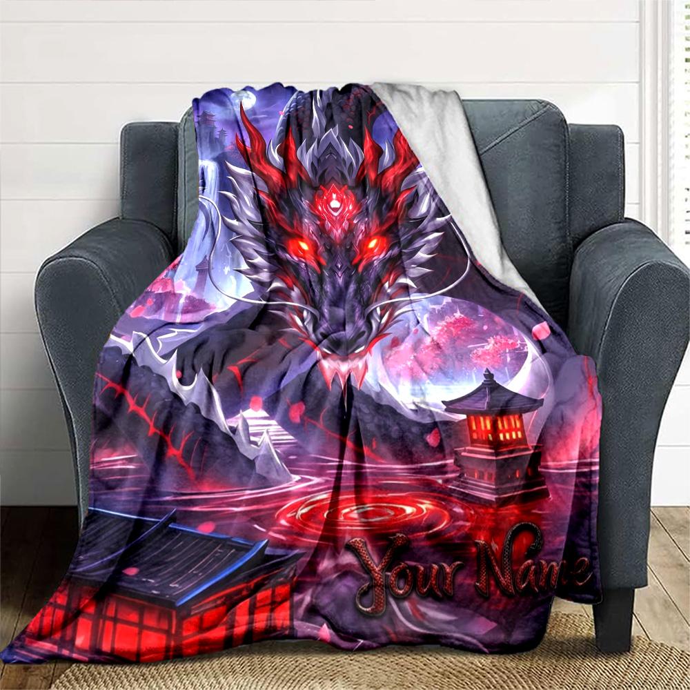 Name Custom Dragon Art Print Flannel Blanket High Quality Warm Comfortable Cover for All Seasons Perfect for Gifts Home Decor