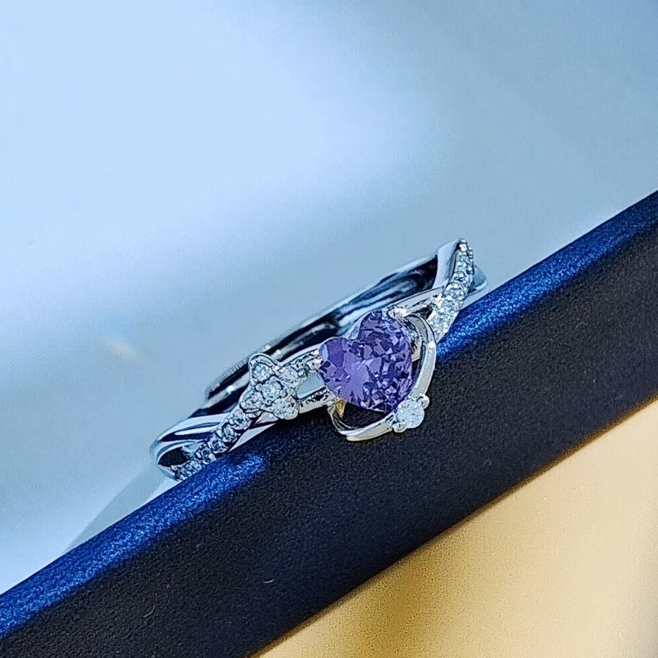 

Pink Love Zir*****Pen Ring Women S Light Luxury Sweetheart Planet Beautiful Girl Amethyst Women S Ring opening adjustable