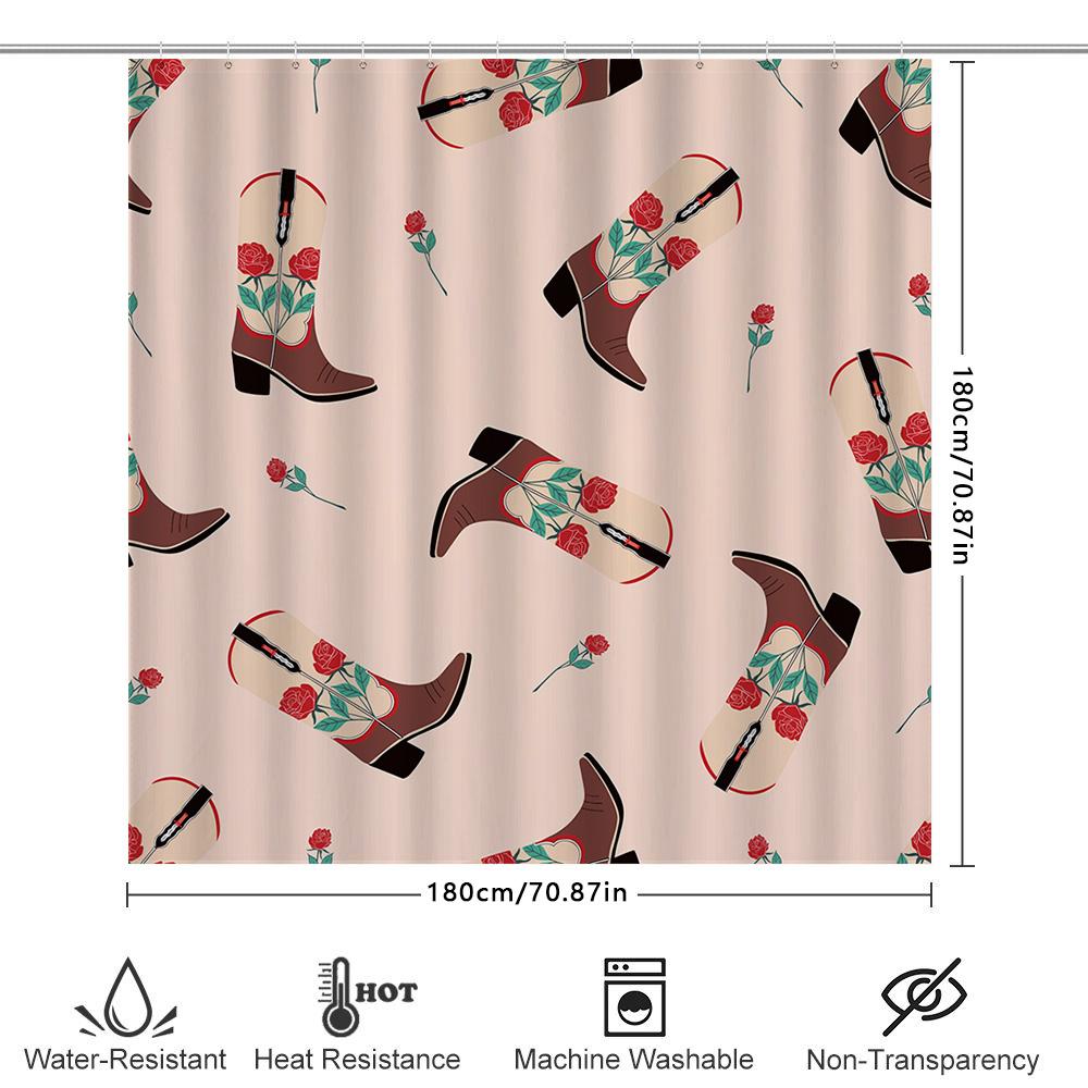 Vintage Cowboy Boots Shower Curtain Decor Western Style Floral Bathroom Curtains Waterproof Home Accessories Gift For Cowgirl Lo