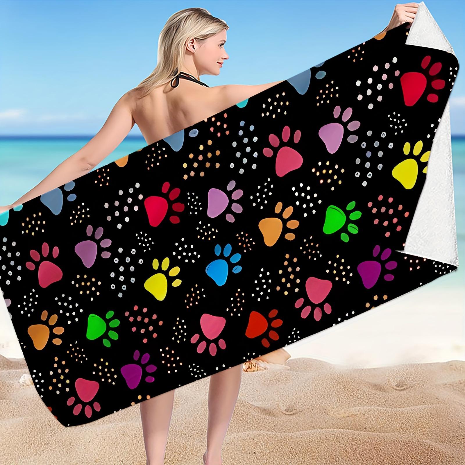 

Colorful Cat Paw Print Sand-Proof Beach Towel, Super Absorbent Ultra-Fine Fiber for Camping Beach W30*H60(CM)