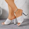 High Heeled Slippers Summer New Square Toe Open Toe Mesh Breathable Non-Slip Wear-Resistant Block Heel Sandals