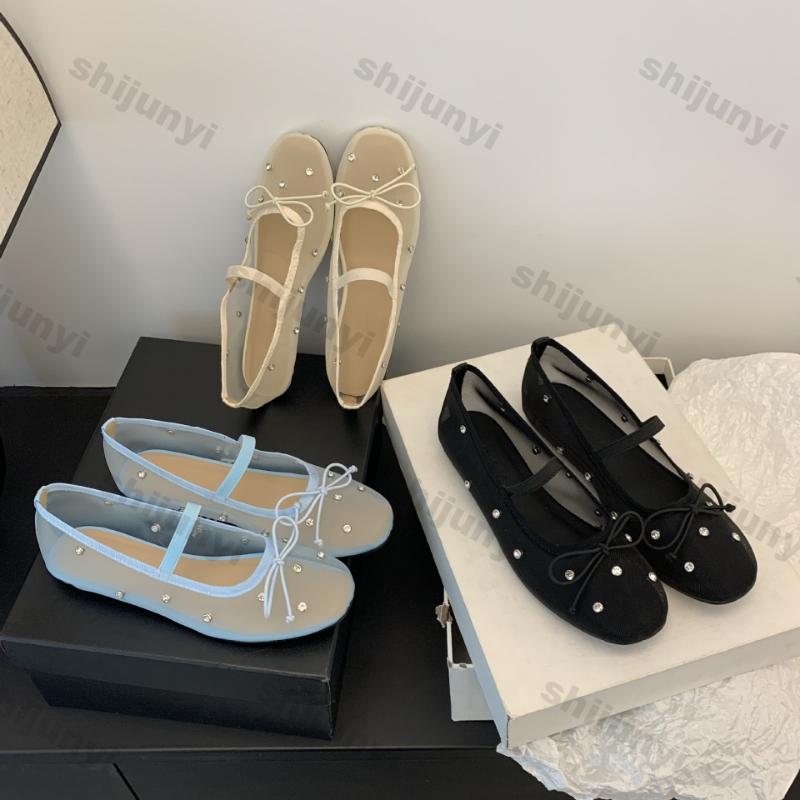 Women Flat Bows Single Shoes Summer New Fashion Shallow Ladies Elegant Ballerinas Shoes Soft Flat Outdoor Casual Mary Jane Shoes