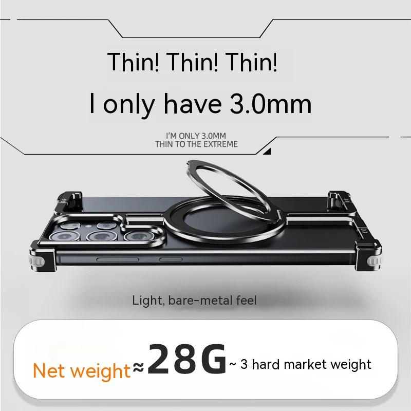 Husă de telefon din metal de lux fără cadru pentru Magsafe, cu suport magnetic, pentru Samsung Galaxy S25 S24 S23 Ultra Plus Husă rezistentă la șocuri din aliaj de aluminiu