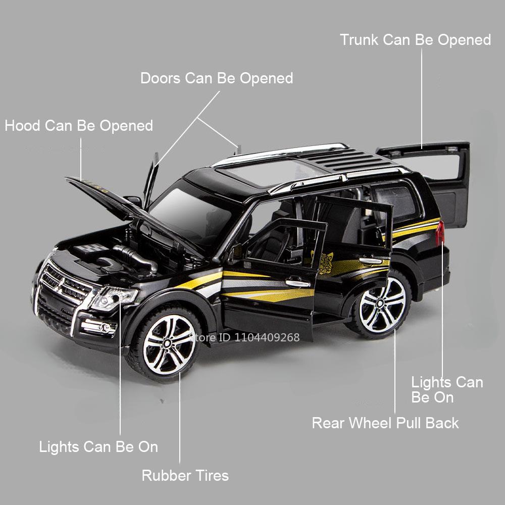 1:32 Scale MITSUBISHI PAJERO Prado SUV Car Model Toy High Simulation Sound Light Pull Back Collection Toys Models for Boys Kids