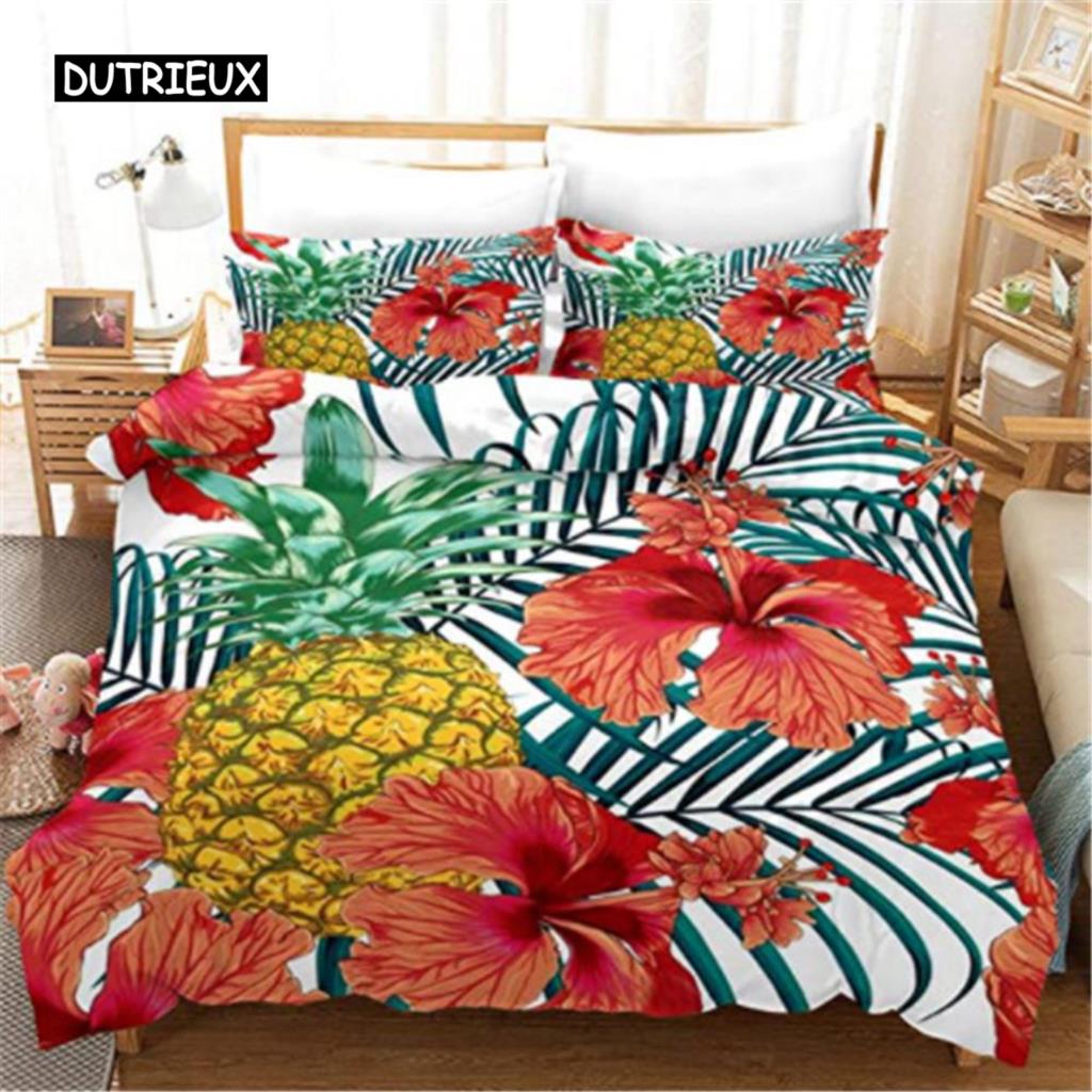 Pineapple Duvet Cover Set Queen Size Microfiber Kid Colorful Pineapple Twin Bedding Set Fruit Theme Hello Summer Comforter Cover