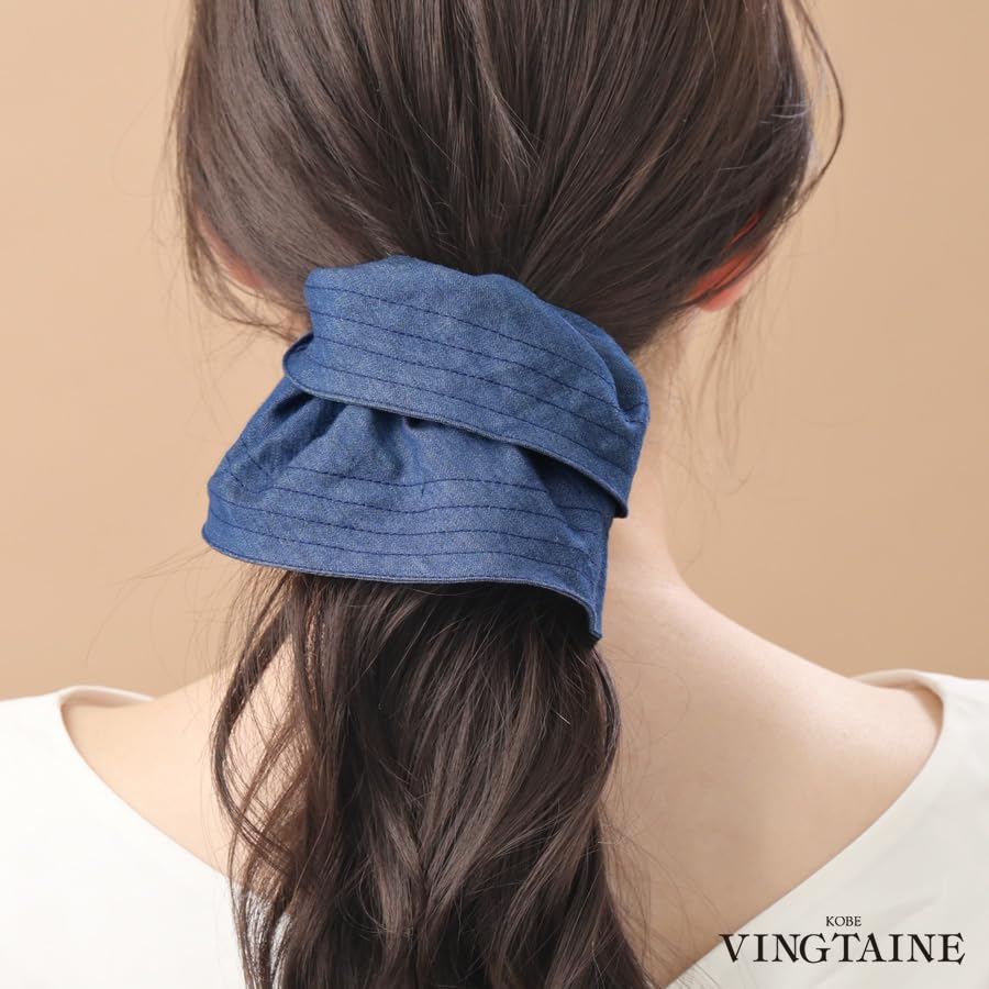 VINGTAINE Dungaree Large Trendy Hair Hair Women's Denim-Style Scrunchie, Scrunchie, Accessory, Tie, HS-218-IG