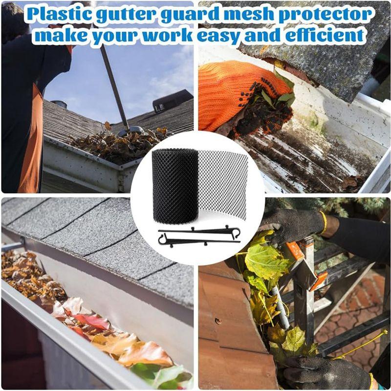 M-Modern-4Pack Gutter Guard Mesh Rolls 20 Feet Gutter Leaf Guards With 40 Clip Hooks, DIY Rain Gutter Covers Preventing Leaves