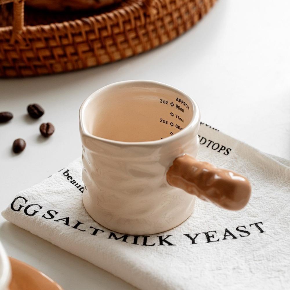New 90ml Milk Jug with Scale Ceramic Coffee Extraction Cup with Handle Measuring Cup Home Restaurant
