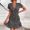 Women Casual Summer Sexy Floral Print V-neck Short Skirt Dress