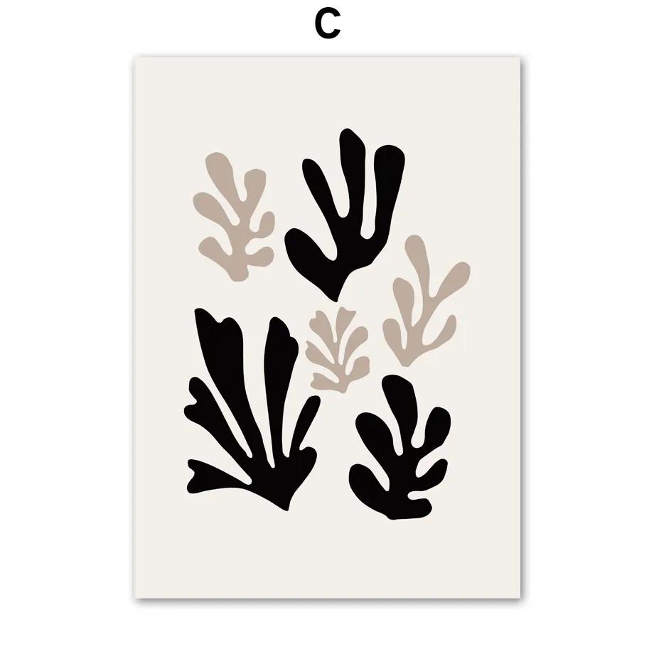 Black Abstract Matisse Coral Birds Leaves  Nude Wall Art Print Nordic Poster Canvas Painting Home Decor Pictures For Living Room