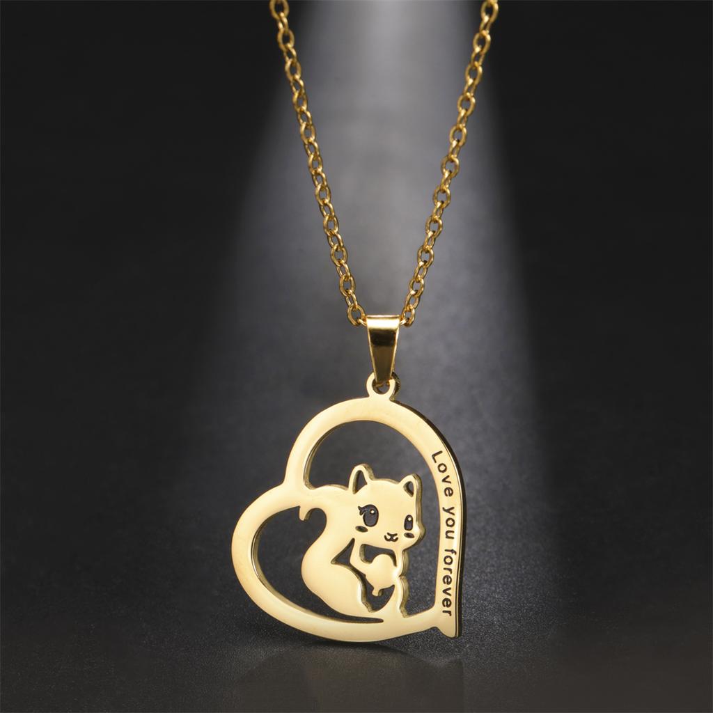  Heart Cute Squirrel Necklaces Stainless Steel Love You Forever Necklace For Women Valentine's Day Jewelry Gift