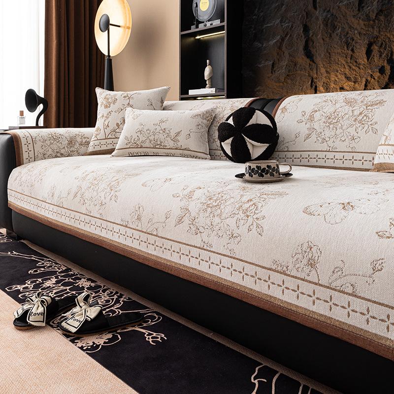 Jacquard Thicken Sofa Cover Vintage Chenille Sofa Cover Prevent Cat Scratching Sofa Cushion New Chinese Four Seasons Couch Cover