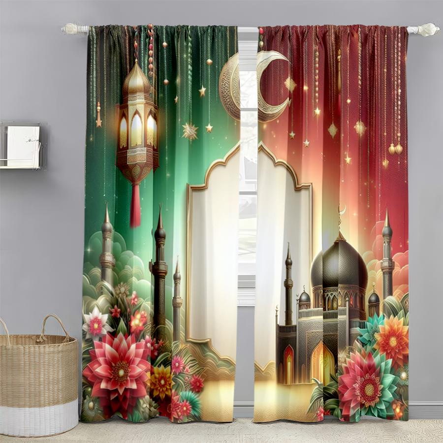 

2PCS red green contrasting Islamic curtains gorgeous style bedroom and living room decorative curtains with drawbar pockets 100*130 Grommet Top 1pcs