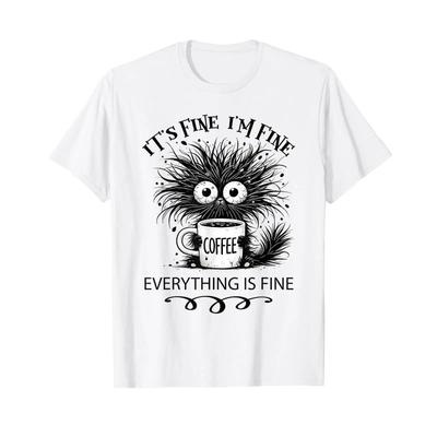 Funny Cat Lover Its Fine Im Everything Is T Shirt Vintage Comfortable Soft Top For Everyday Wear Casual Slightly