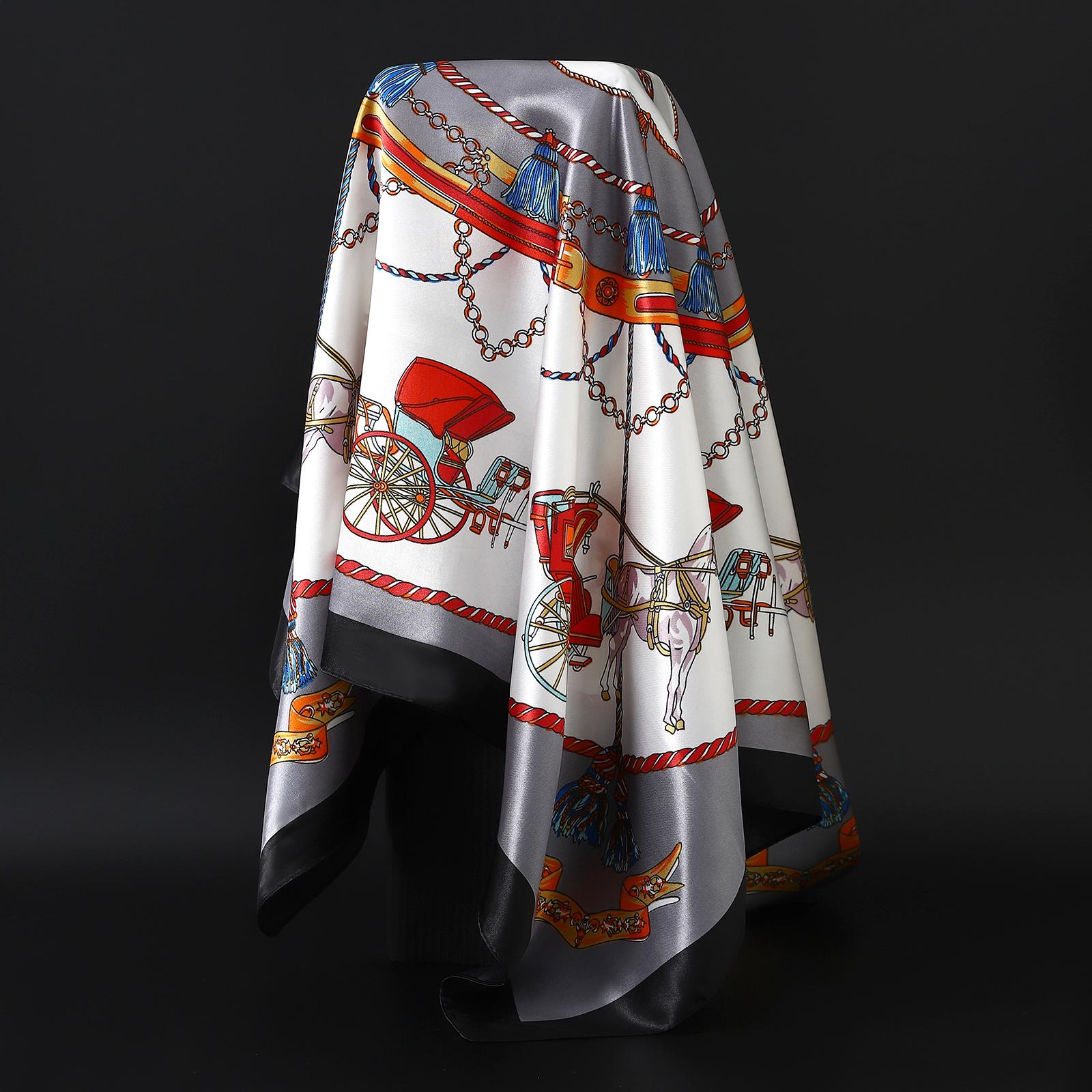 

Популярные шали Европа и Америка Модные банданы Новый принт Солнцезащитный 90X90СМ Платок Четыре сезона Роскошные квадратные шелковые шарфы 90X90cm