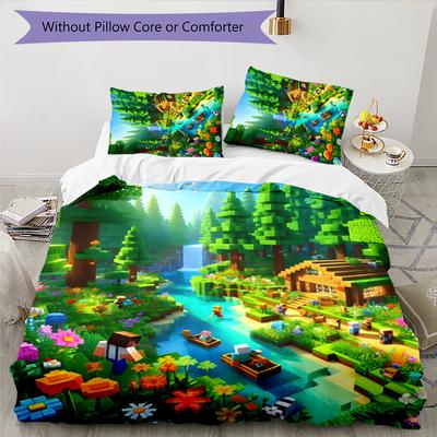 Pixel Game 3-teiliges Bettwäsche-Set Bettbezug Verschluss Enthält 1 Bettbezug & 2 Kissenbezüge für Alle Jahreszeiten Schlafzimmer Zuhause Wohnheim Dekor