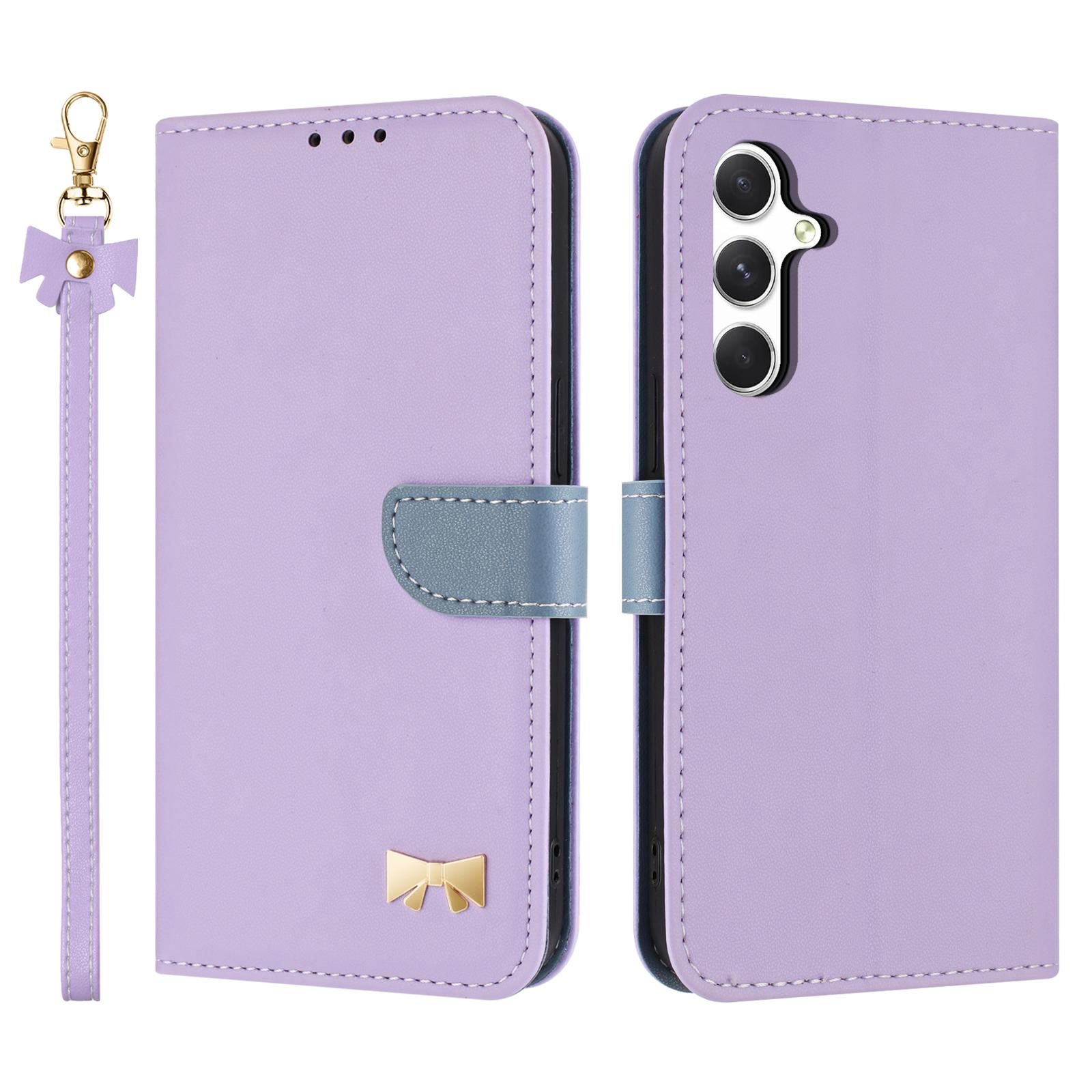 

For Samsung Galaxy A36 5G/A56 5G Case Bowknot Decor Wallet Leather Phone Cover with Wrist Strap Purple