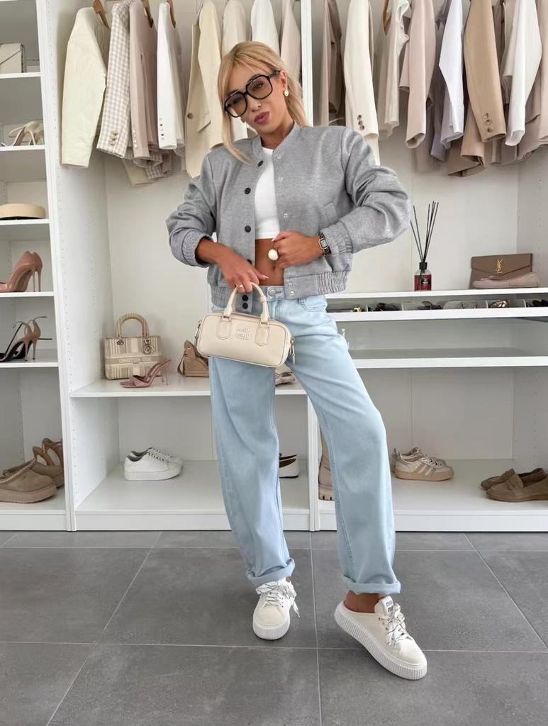 2025 Autumn/Winter Women's Casual Bomber Jacket - European & American Fashion Baseball Uniform Style