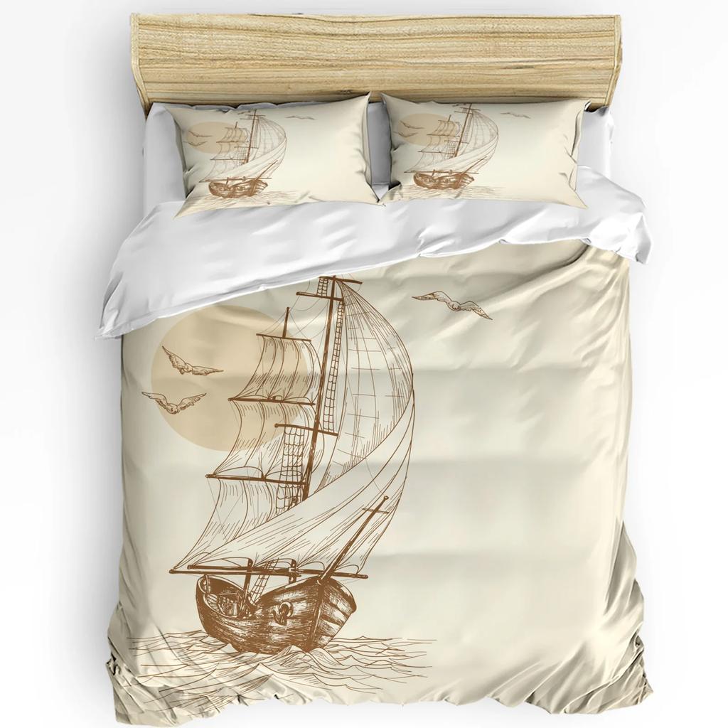 Sailing Sailboats Seagull Dolphin Sea Clouds Duvet Cover Bed Bedding Set Home Quilt Cover Pillowcases Bedding Set No Sheet