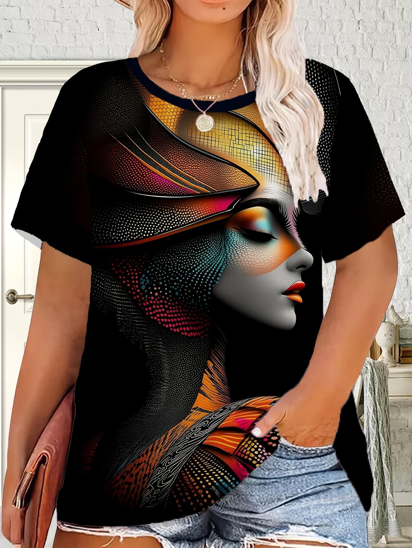

Plus Size - Plus Size - Plus Size - Plus Size Women S Round Neck Black Base Psychedelic Dot Pattern Female Silhouette. Artistic Full Trendy Artistic D L дубильная кора