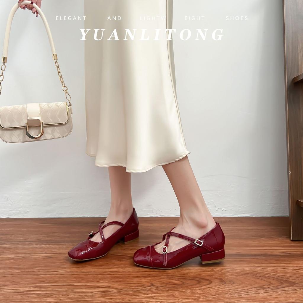 2025 Spring New French Light Mouth Single Shoes Women's Thick Heel Not Tired Feet Cross Belt Comfortable Round Head Mary Jane Shoes