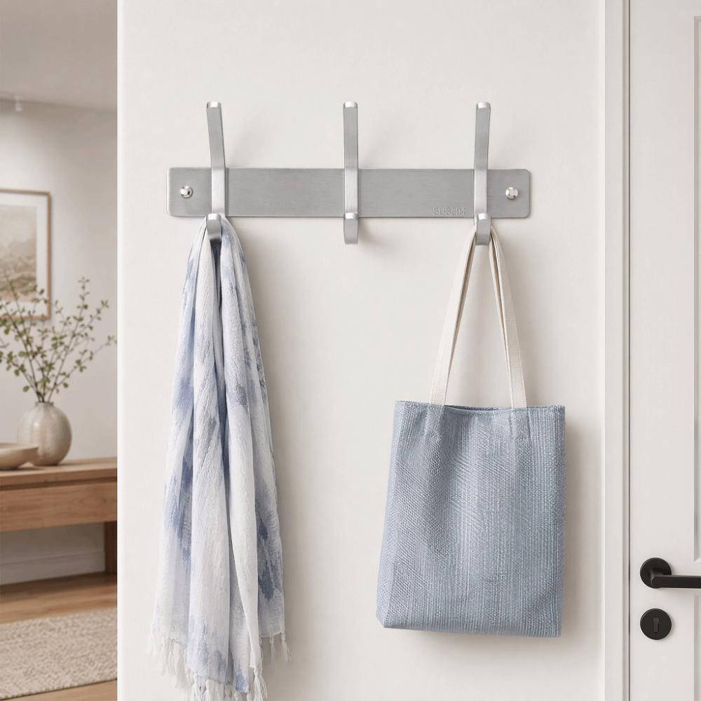 Silver Coat Hook 3 Hooks Robe Hook Versatile Coat Rack  Space-Saving