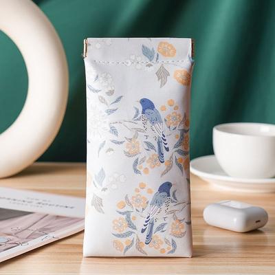 Eyeglasses Case Sunglasses Pouch Long Style Soft Protective Storage Bag for Glasses with Floral Bird Pattern Durable Material Lightweight Design