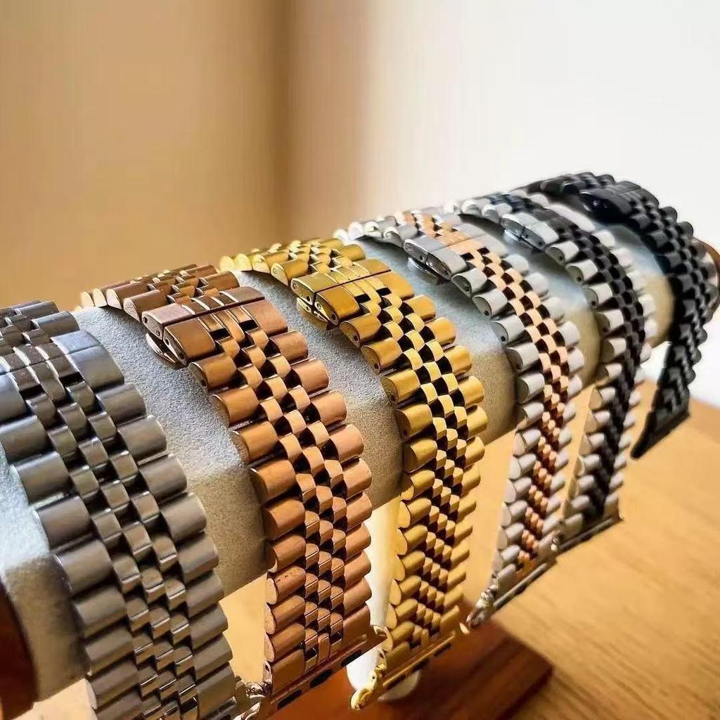 Apple Watch Stainless Steel Butterfly Clasp Strap - Unisex 5-Bead Metal Band.