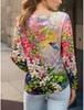 Women's T-Shirts Floral Graphic Bird Tees Fashion Stylish Long Sleeve Crew Neck Regular Tops 3D Printed Summer Casual Pullover