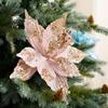 Christmas Gifts Artificial Poinsettia Glitter Flower Xmas Tree Decoration 28cm 3D Simulation Magnolia Flannel Sequin