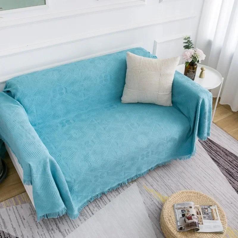 

Полотенце для дивана Ins Style из шенилла с кисточками, двухстороннее, для гостиной, кемпинга, пикника, большого одеяла, отдыха, пляжного полотенца 90x90cm синий