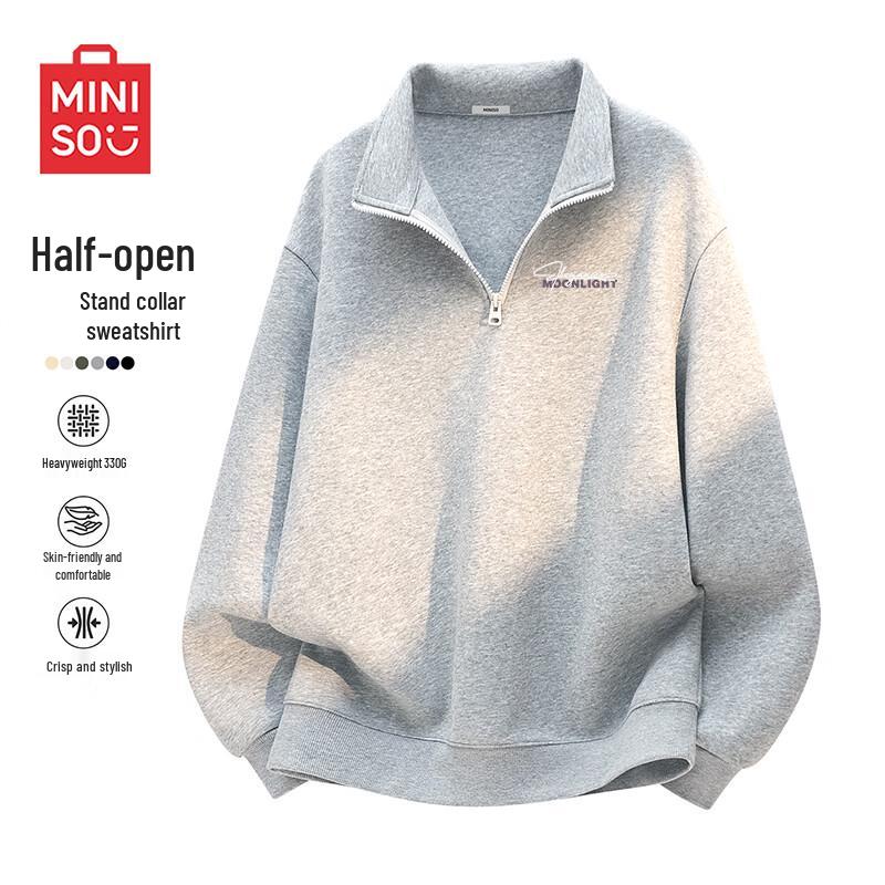 MINISO Men's Half-Zip Stand Collar Pullover Sweatshirt