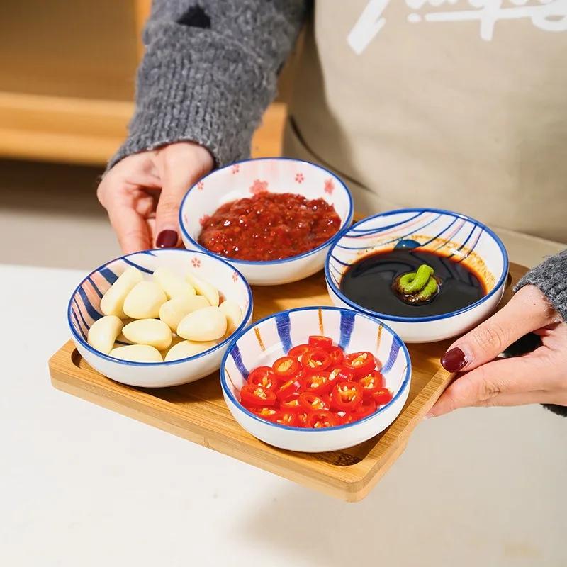 Korean Ceramic Small Round Dish Creative Snack Plate Sauce Dish Seasoning Plate Soy Sauce Vinegar Tableware Kitchen Supplies