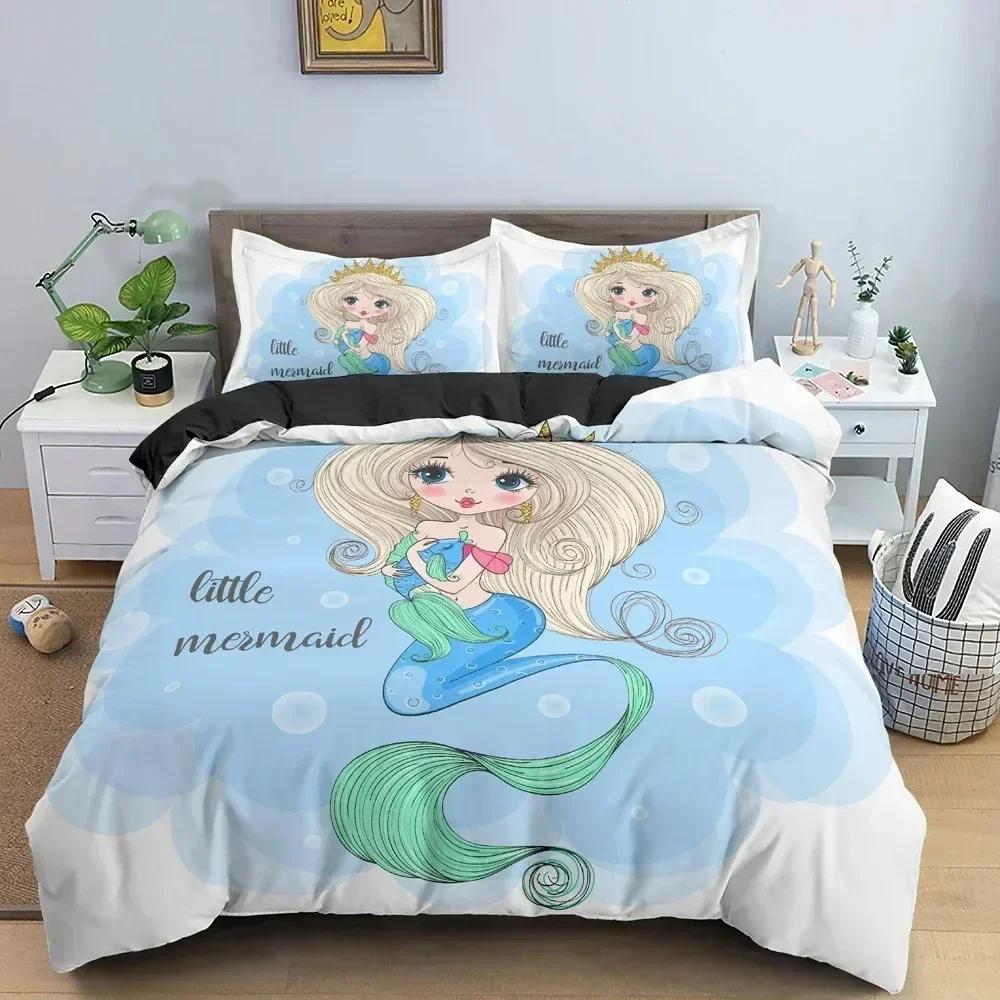 Cartoon Meerjungfrau Bettbezug Set 3D Muster Bettwäsche Set Für Mädchen Schlafzimmer Dekor Einzelbett Twin Queen Size Mädchen Kinder Geschenk