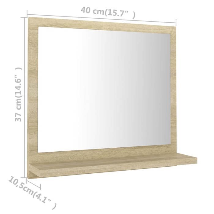 VidaXL Miroir de Salle de Bain, Miroir de Maquillage, Miroir de Courtoisie, Décoration Maison Intérieur, Chêne Sonoma Bois 804556