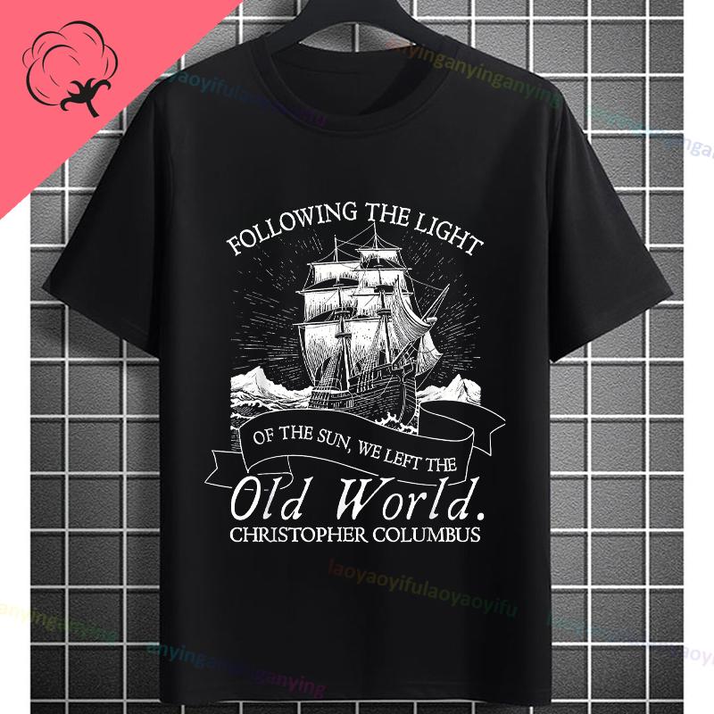 Funny Historical Columbus Voyage Graphic Tshirt Pure Cotton Short Sleeve Crewneck Tee for History Buffs Everyday Casual Wear
