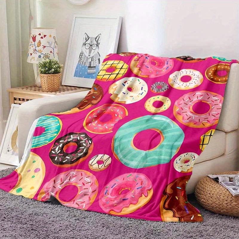 Pink Doughnut Digital-printed Polyester Bedroom Velvet Flannel Cover Blanket Fleece Soft Sofa Cover Blankets for Beds