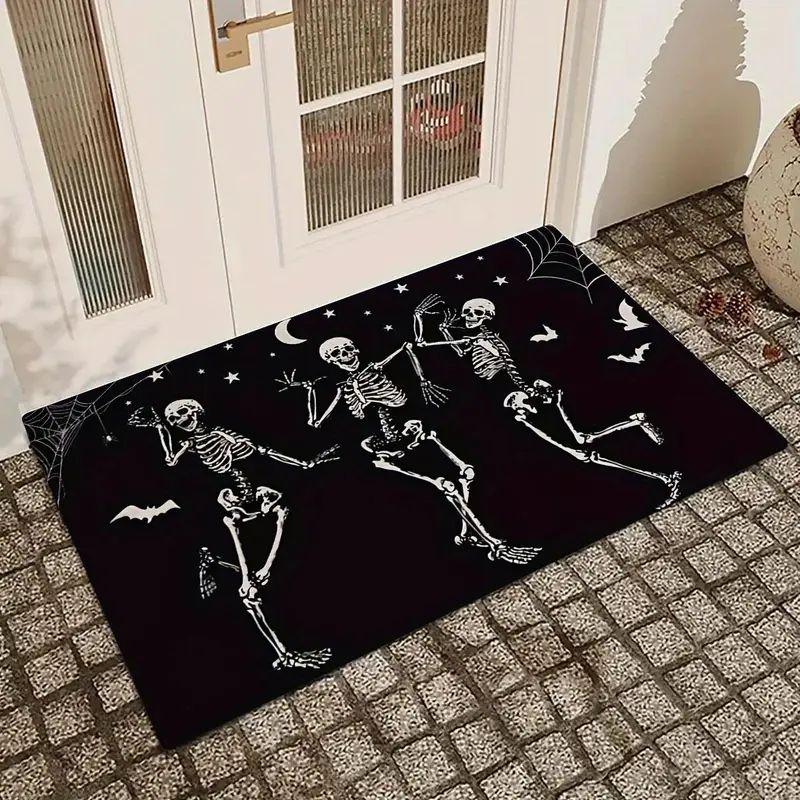 Halloween Skull Floor Mat for Entrance Door Cover of Hallway, Festival Decorative Rug for Kitchen Corridor
