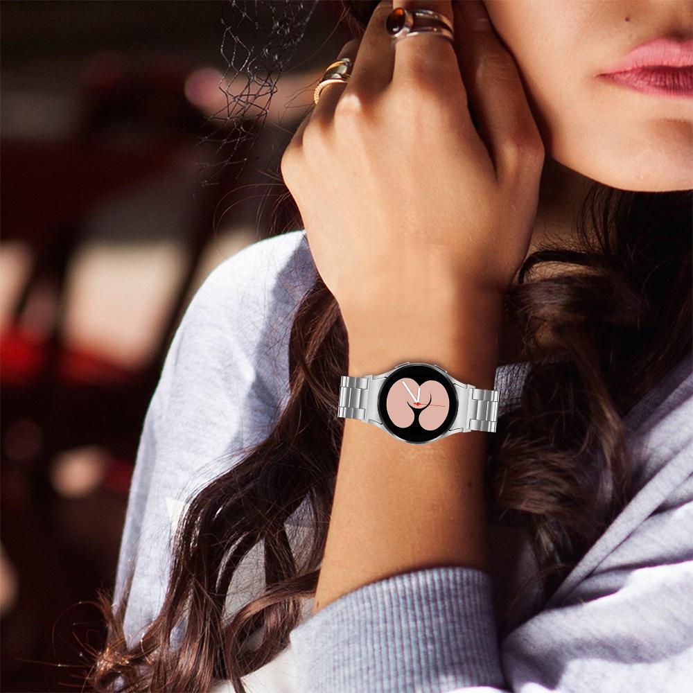 For Samsung Galaxy Watch7 44mm/40mm Stainless Steel Band 3-Bead Smart Watch Strap with Connector,Silver