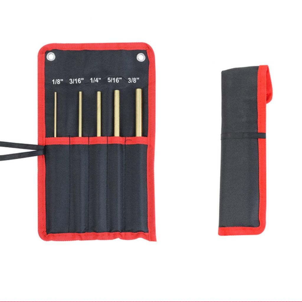 5 Pieces Steel Pin Punch Set with Storage Pouch Flat-Ended